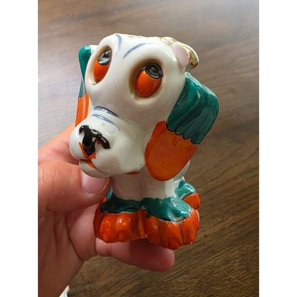 Vintage Ceramic Dog Figurine With Orange & Teal Accents - Picture 2 of 16
